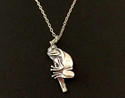 Frog Necklace - sterling silver 30mm on 45cm chain