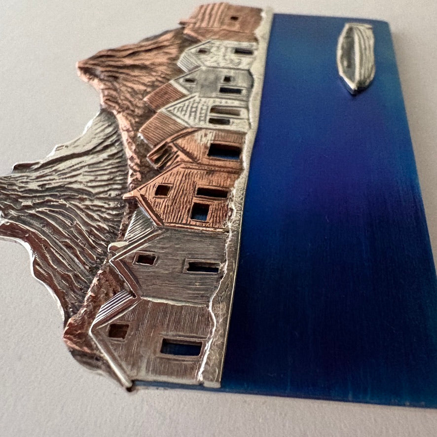 The Village- Large Brooch, One of a kind, Silver Copper Titanium