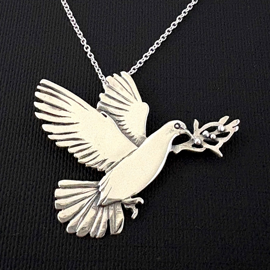 Peace Dove Brooch/ Pendant- solid Sterling Silver 36mm