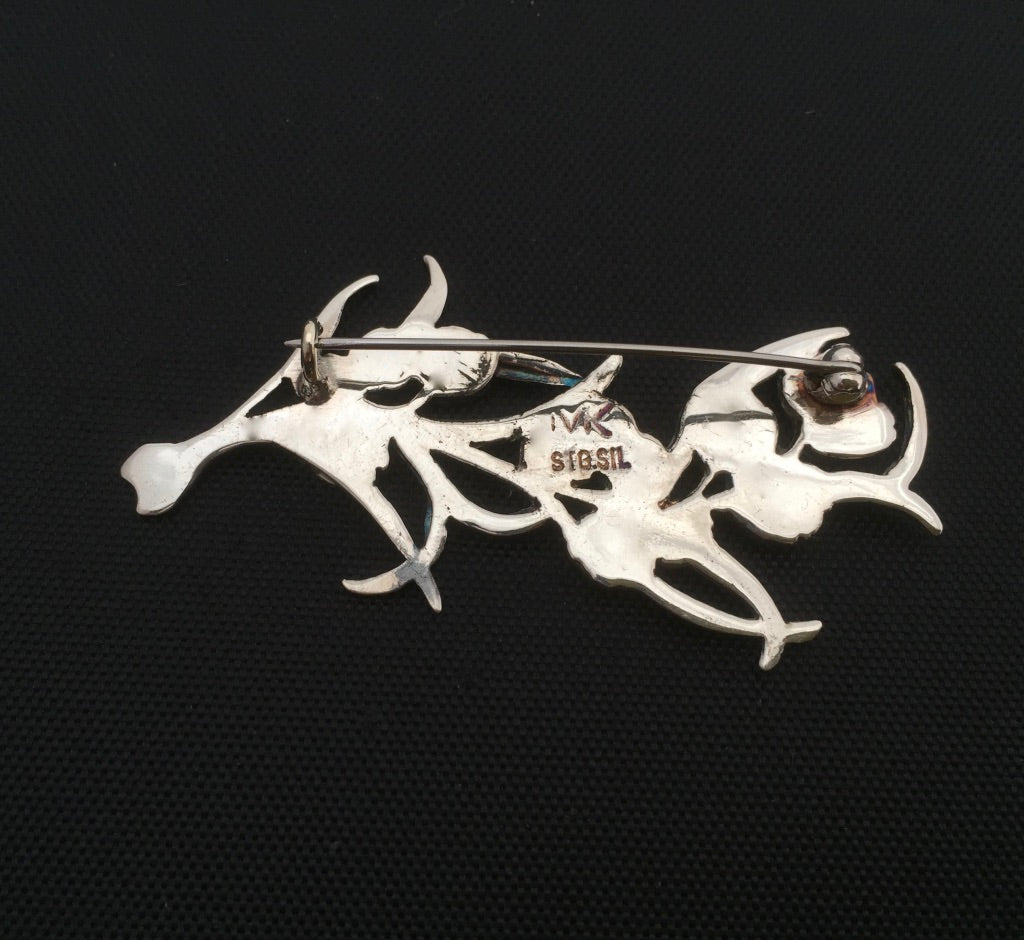 Wattle enamelled brooch