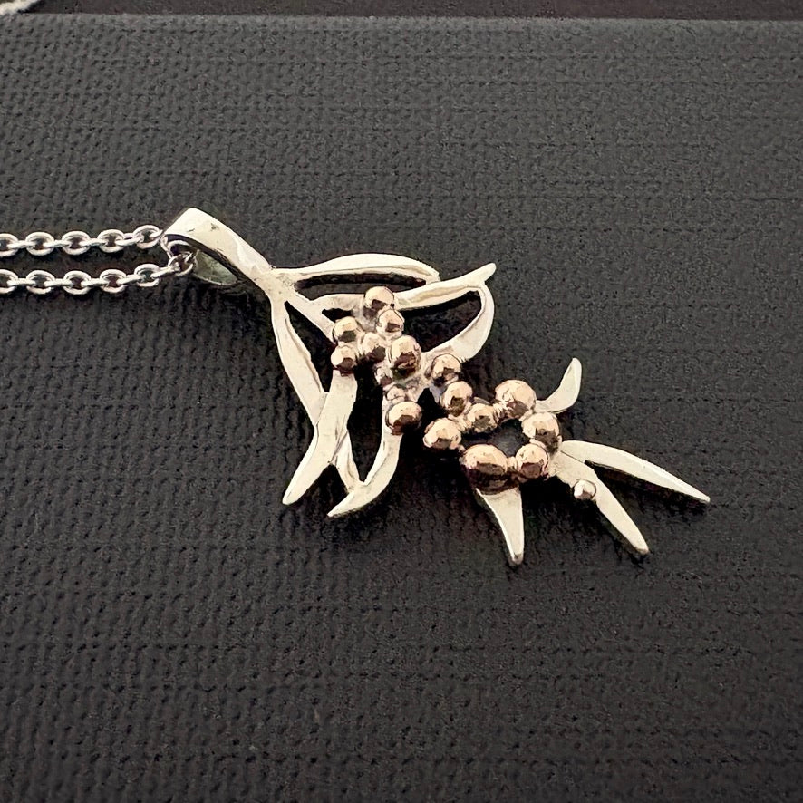 Wattle Pendant- small - silver 9ct. gold