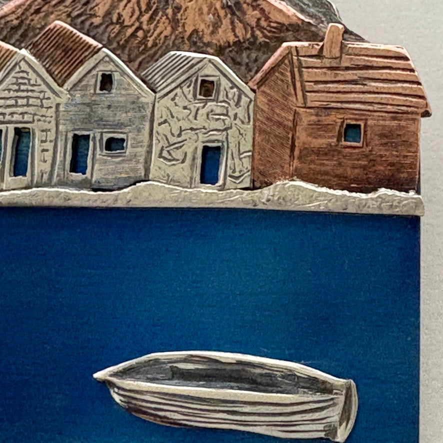 The Village- Large Brooch, One of a kind, Silver Copper Titanium