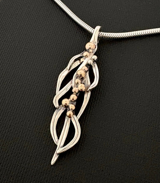 Wattle Pendant- silver 9ct gold