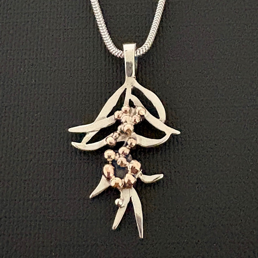 Wattle Pendant- small - silver 9ct. gold