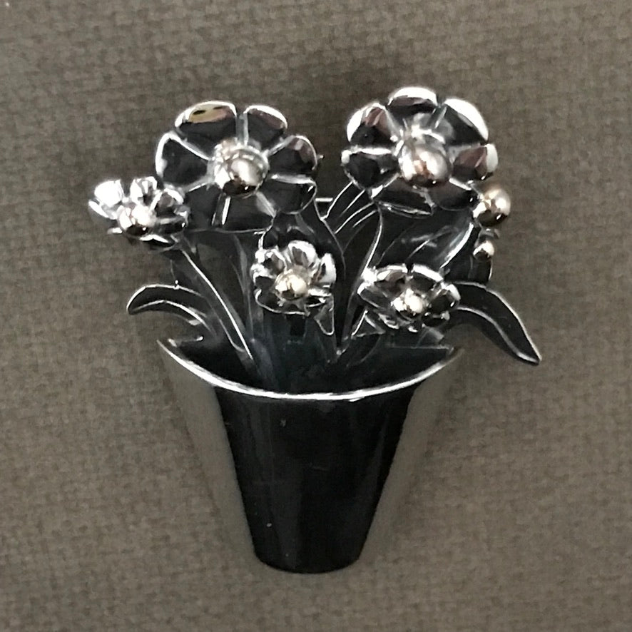 Bucket of Flowers Brooch- One-off piece, silver and 9ct. gold