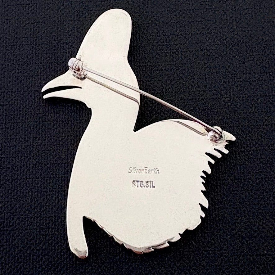 Cassowary Brooch - large 54mm sterling silver and enamel