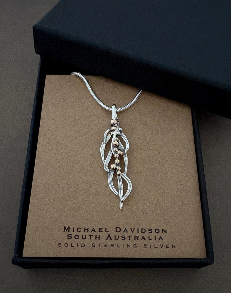 Wattle Pendant- silver 9ct gold