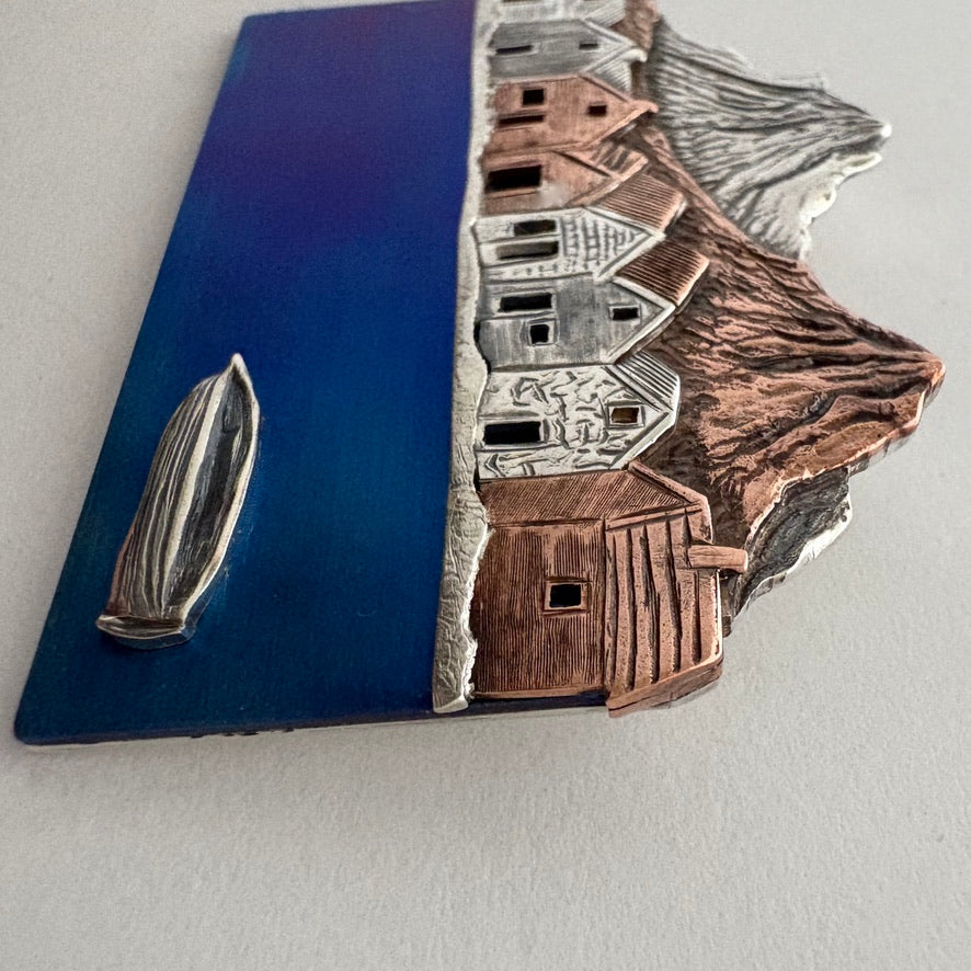 The Village- Large Brooch, One of a kind, Silver Copper Titanium
