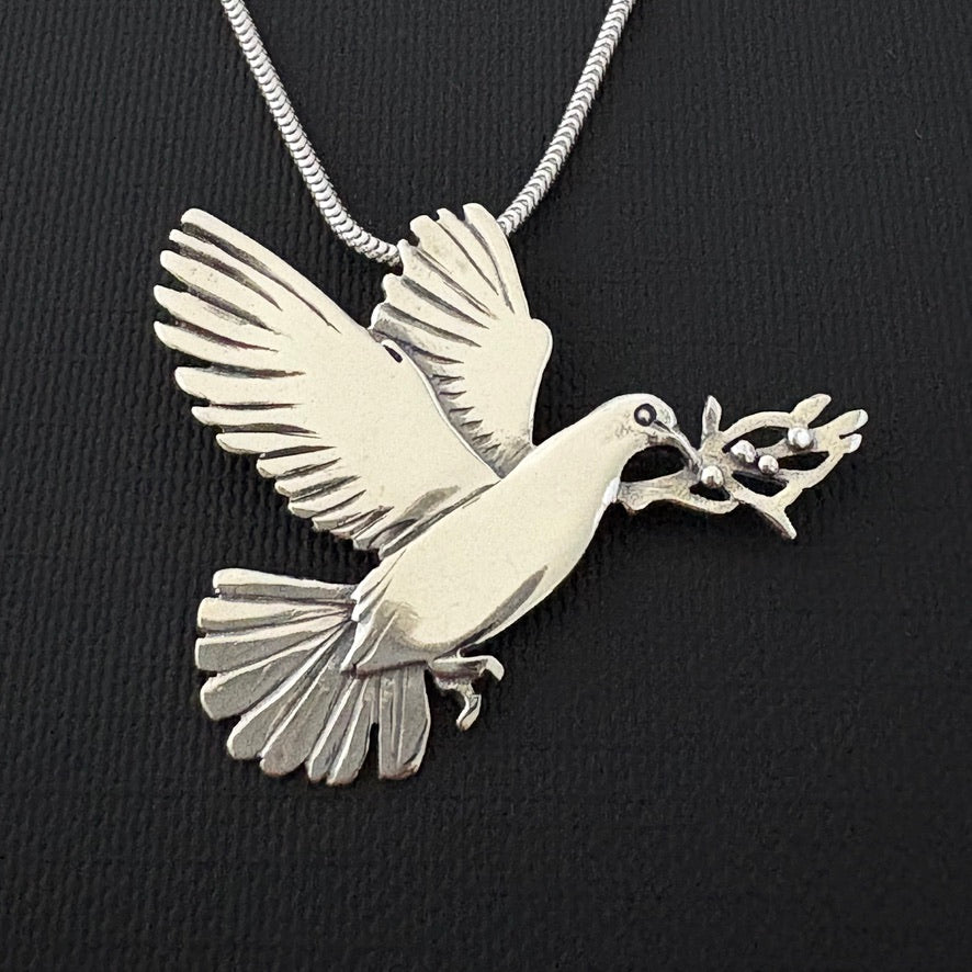 Peace Dove Brooch/ Pendant- solid Sterling Silver 36mm