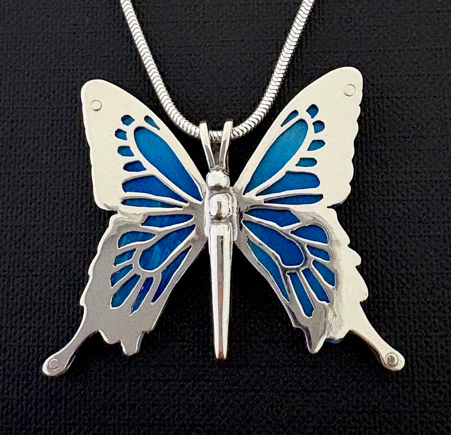 Large Ulysses Butterfly pendant/brooch- Sterling silver and Titanium