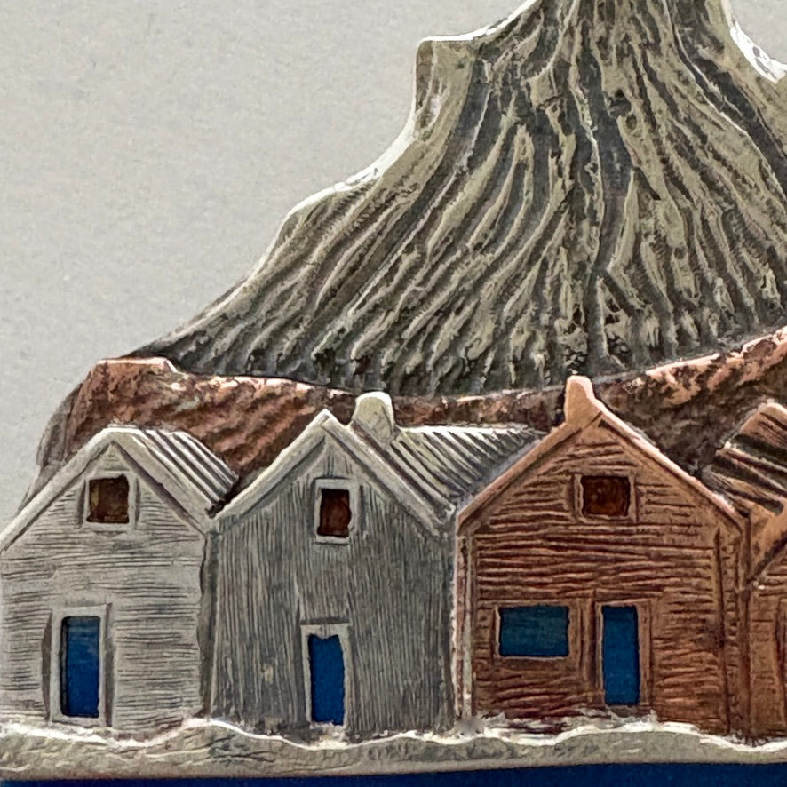 The Village- Large Brooch, One of a kind, Silver Copper Titanium