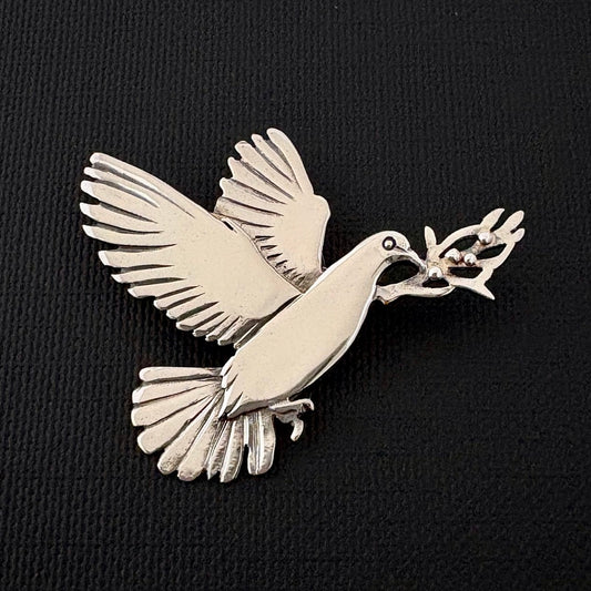 Peace Dove Brooch/ Pendant- solid Sterling Silver 36mm