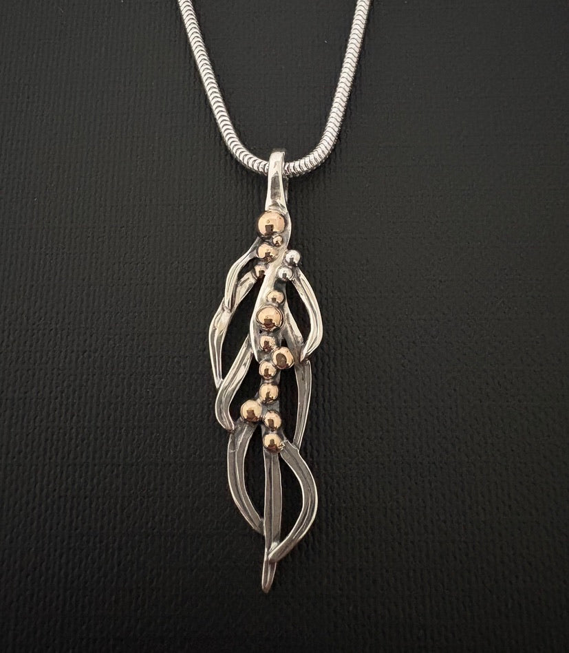 Wattle Pendant- silver 9ct gold