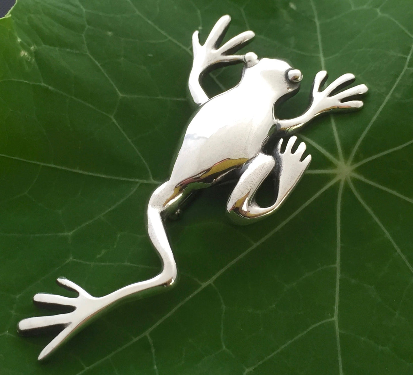 Frog Brooch -Large realistic 3D sterling silver