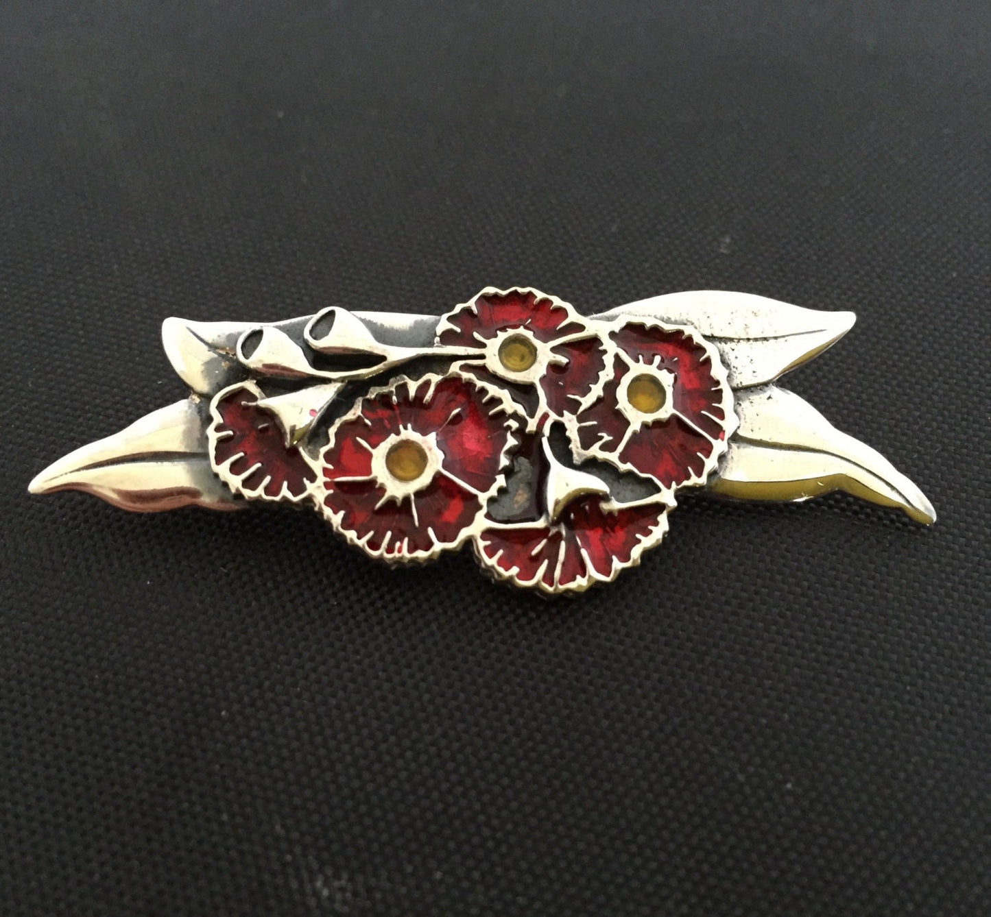 gum flower red enamel silver