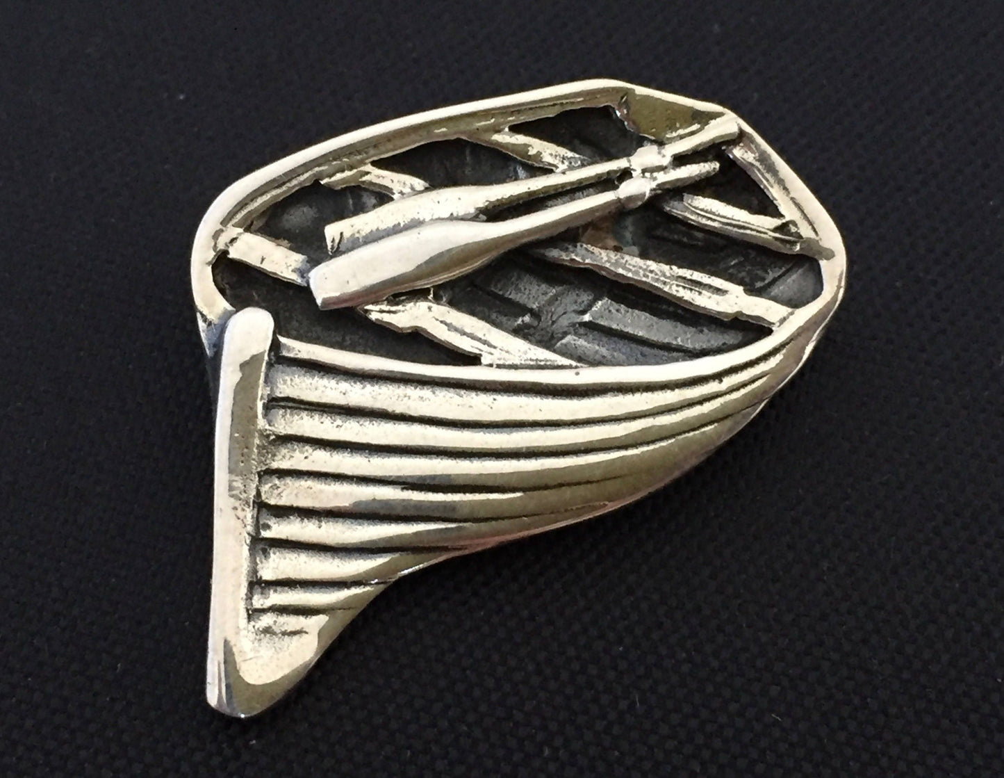 Row Boat Brooch- sterling silver, dingy, tender, wooden boat