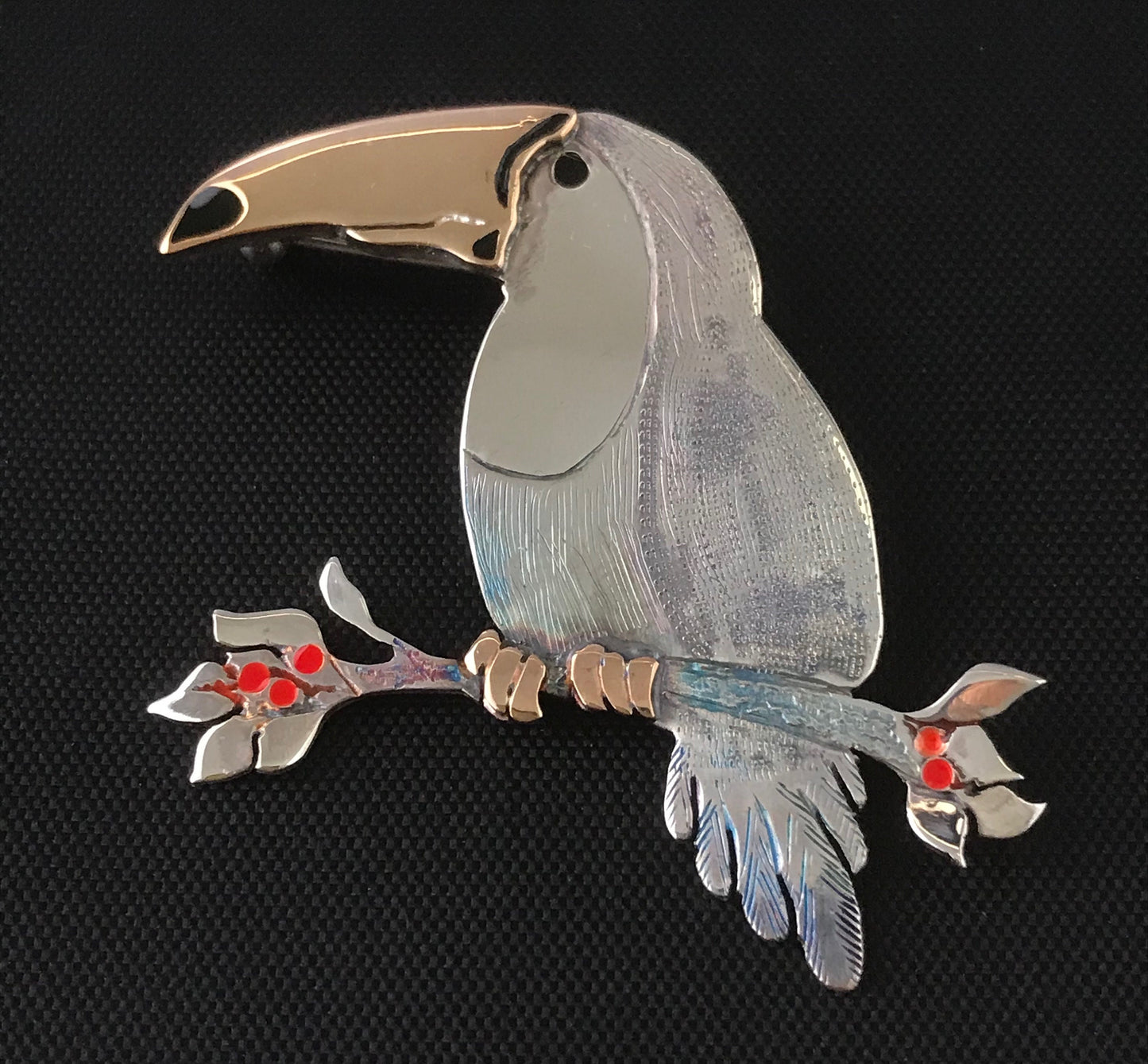 Toucan Play at That - brooch- Sterling silver 9ct gold enamel