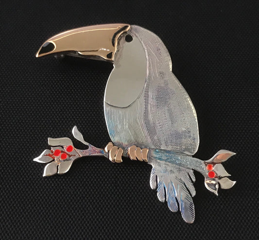 Toucan Play at That - brooch- Sterling silver 9ct gold enamel