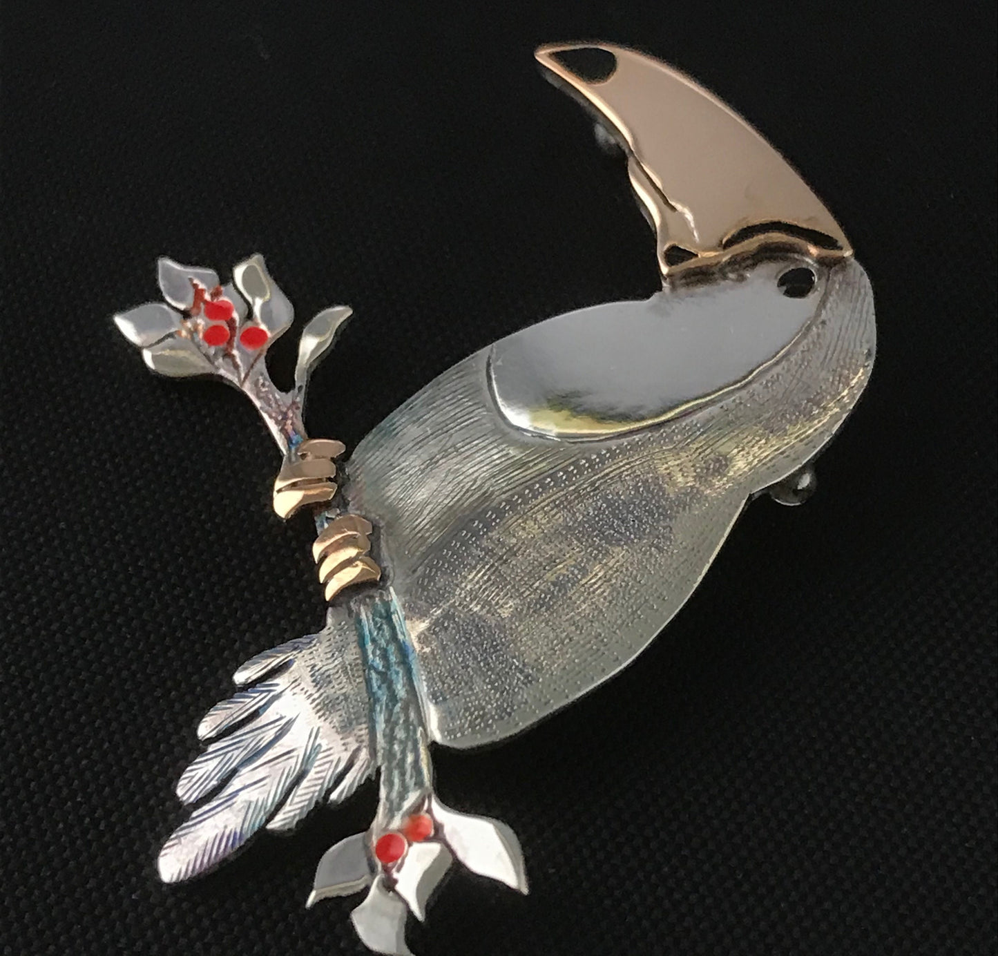 Toucan Play at That - brooch- Sterling silver 9ct gold enamel