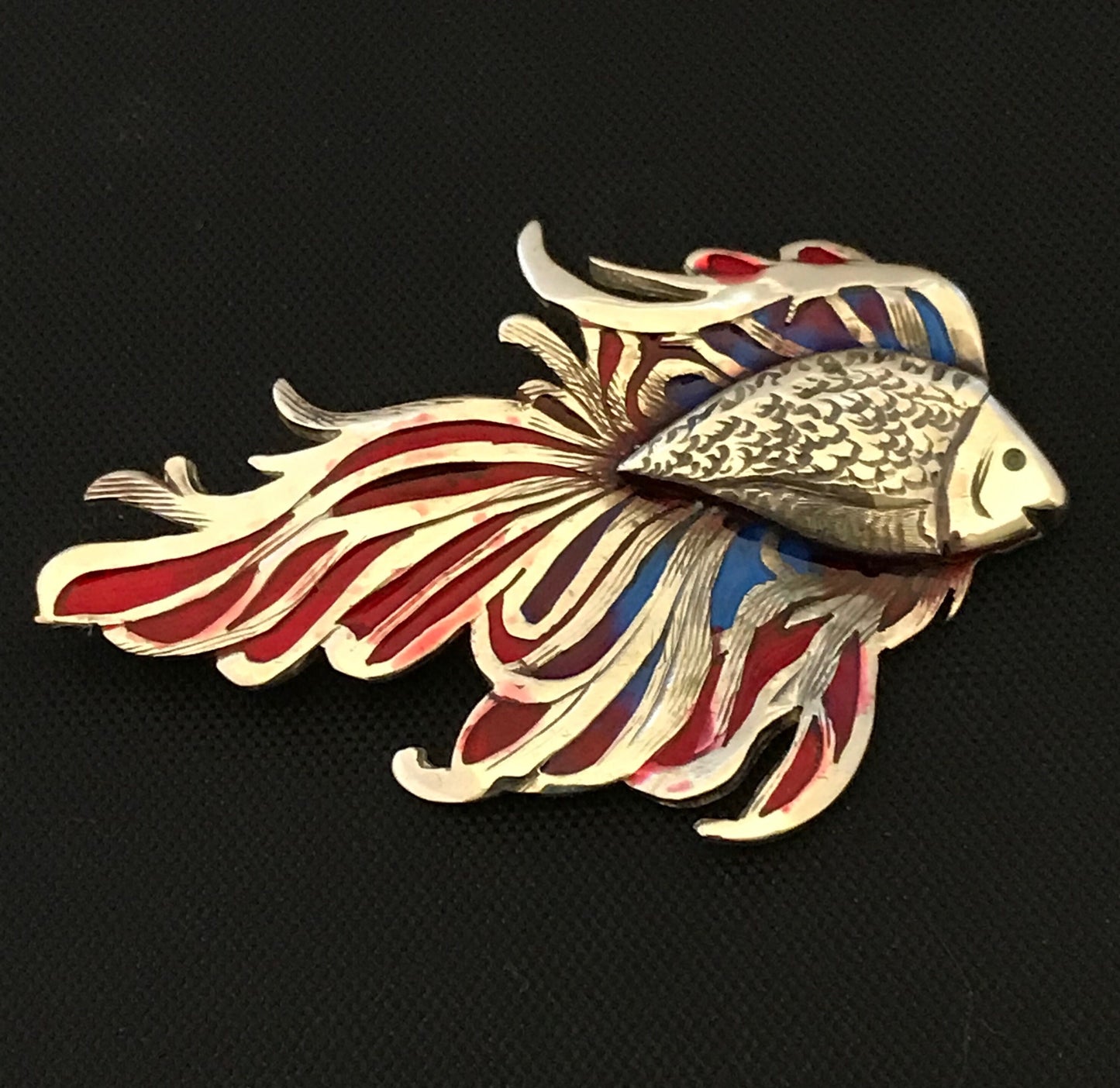 Siamese Fighting Fish Brooch- enamelled solid silver, fishing gift, diving gift, ocean gift