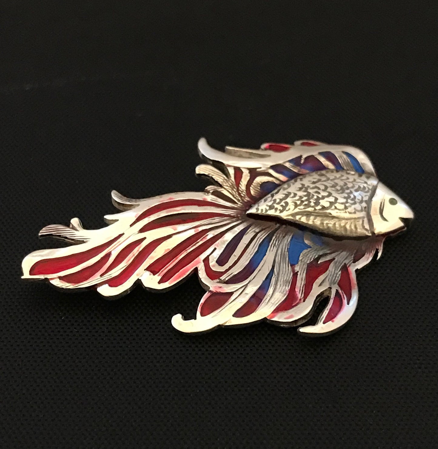 Siamese Fighting Fish Brooch- enamelled solid silver, fishing gift, diving gift, ocean gift