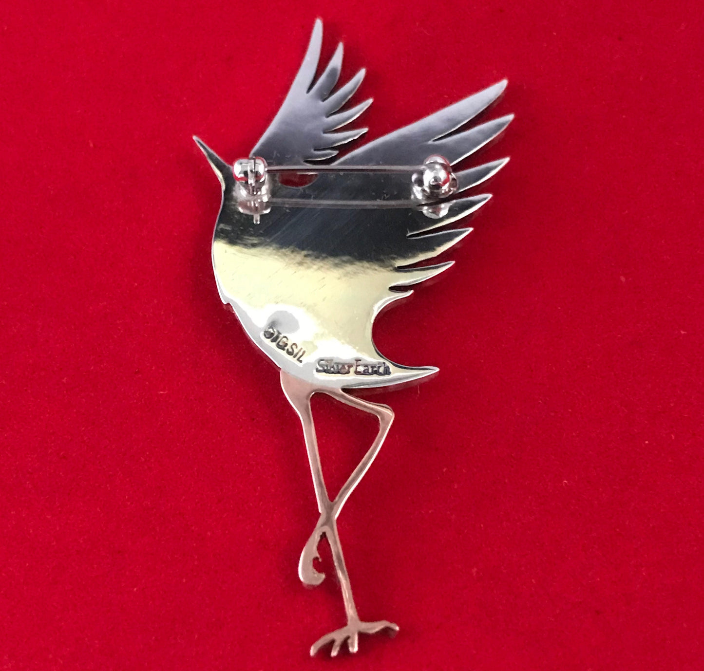 Heron brooch- Sterling silver, copper, enamel