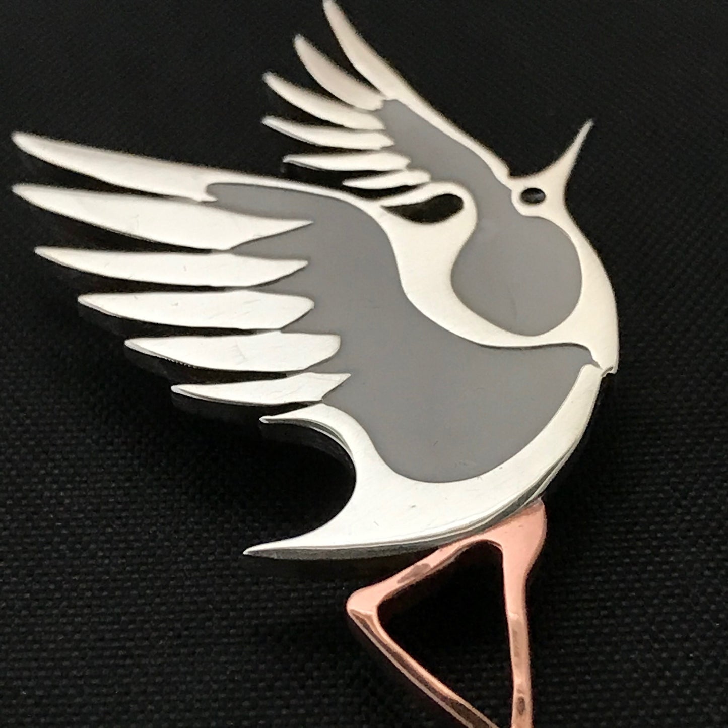 Heron brooch- Sterling silver, copper, enamel