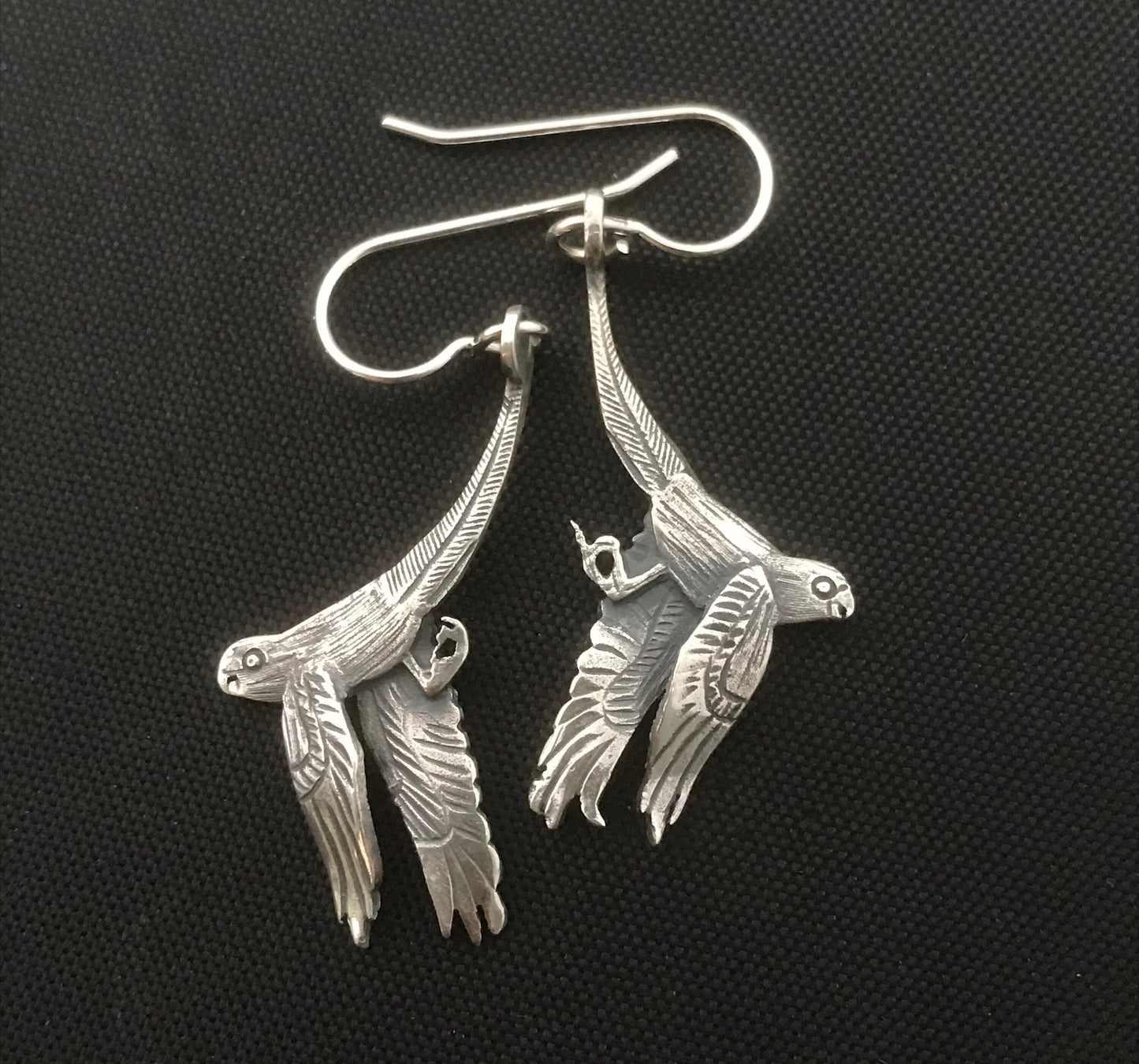 Parrot Hanging Earrings - solid sterling silver 30mm plus hook