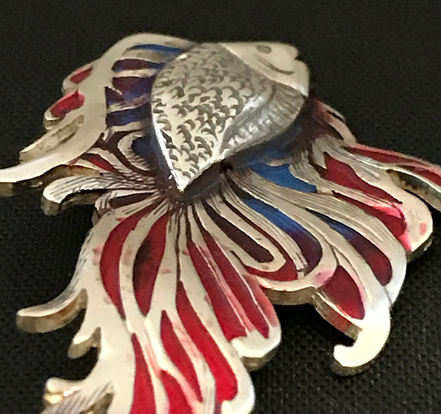 Siamese Fighting Fish Brooch- enamelled solid silver, fishing gift, diving gift, ocean gift