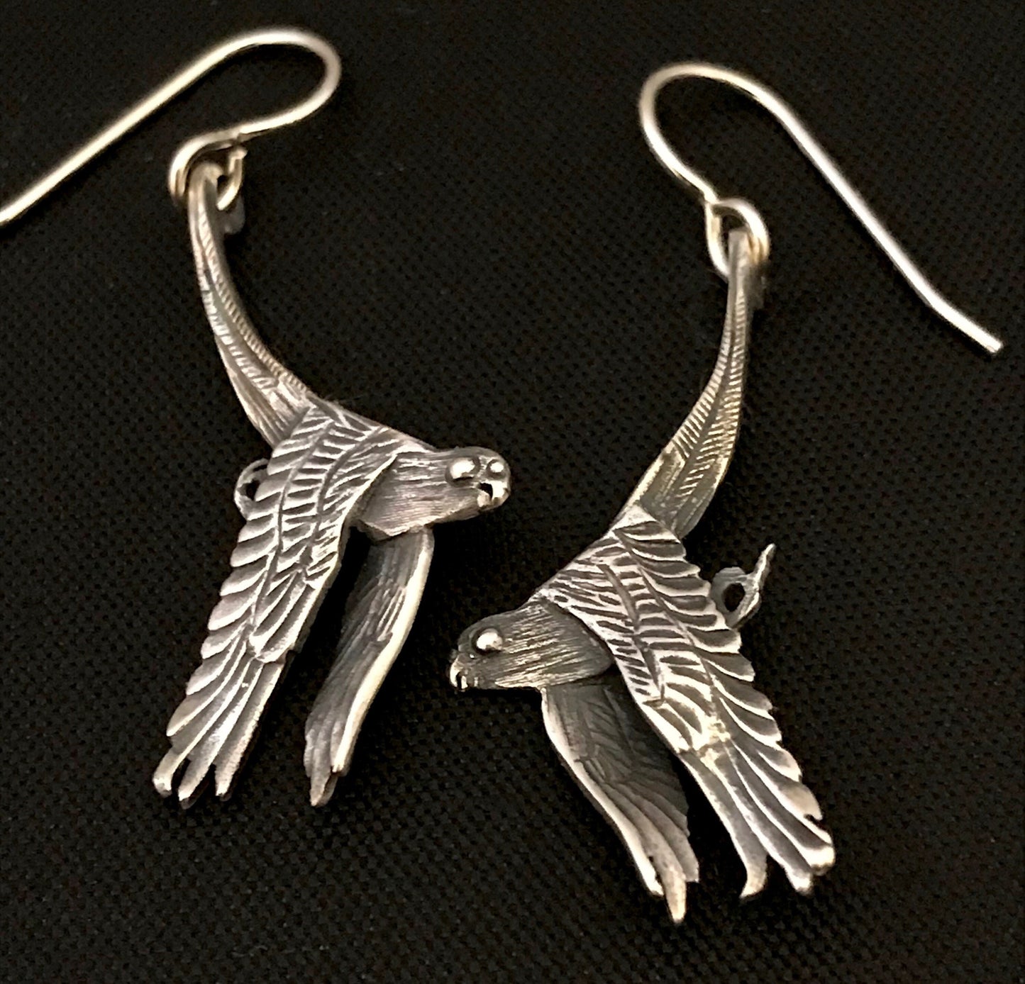 Parrot Hanging Earrings - solid sterling silver 30mm plus hook