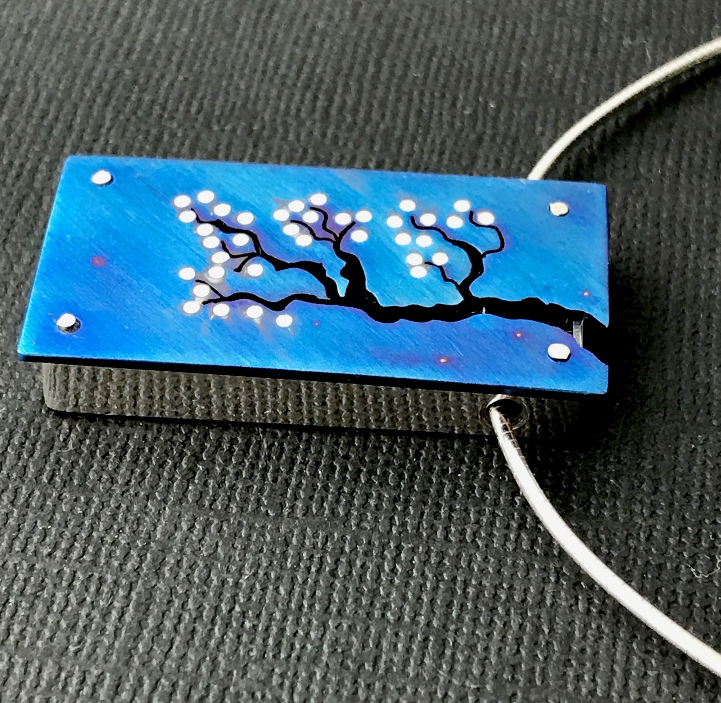 Blossom Pendant- Blue Titanium and silver