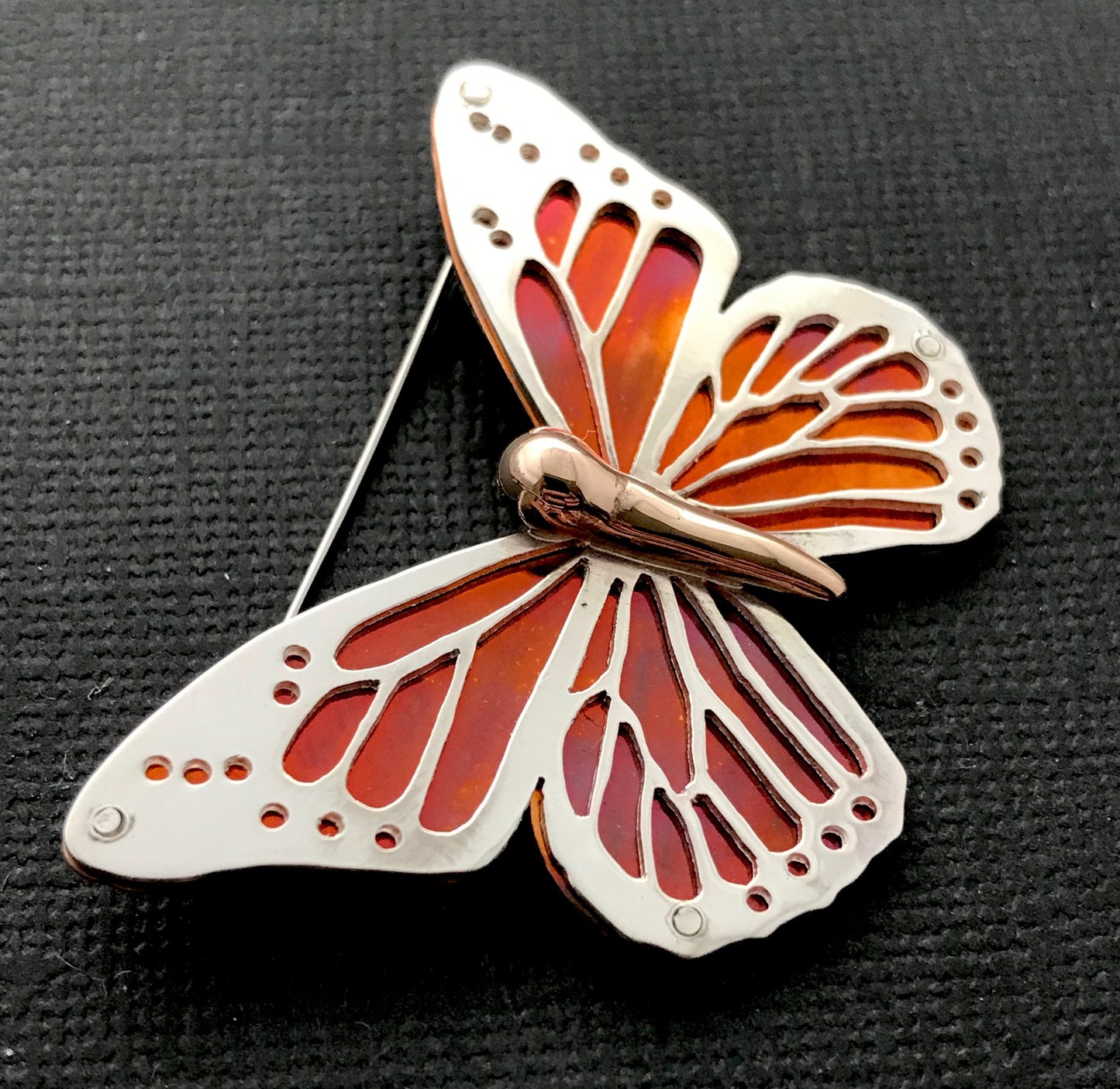 Large Monarch Butterfly brooch- Sterling silver and copper