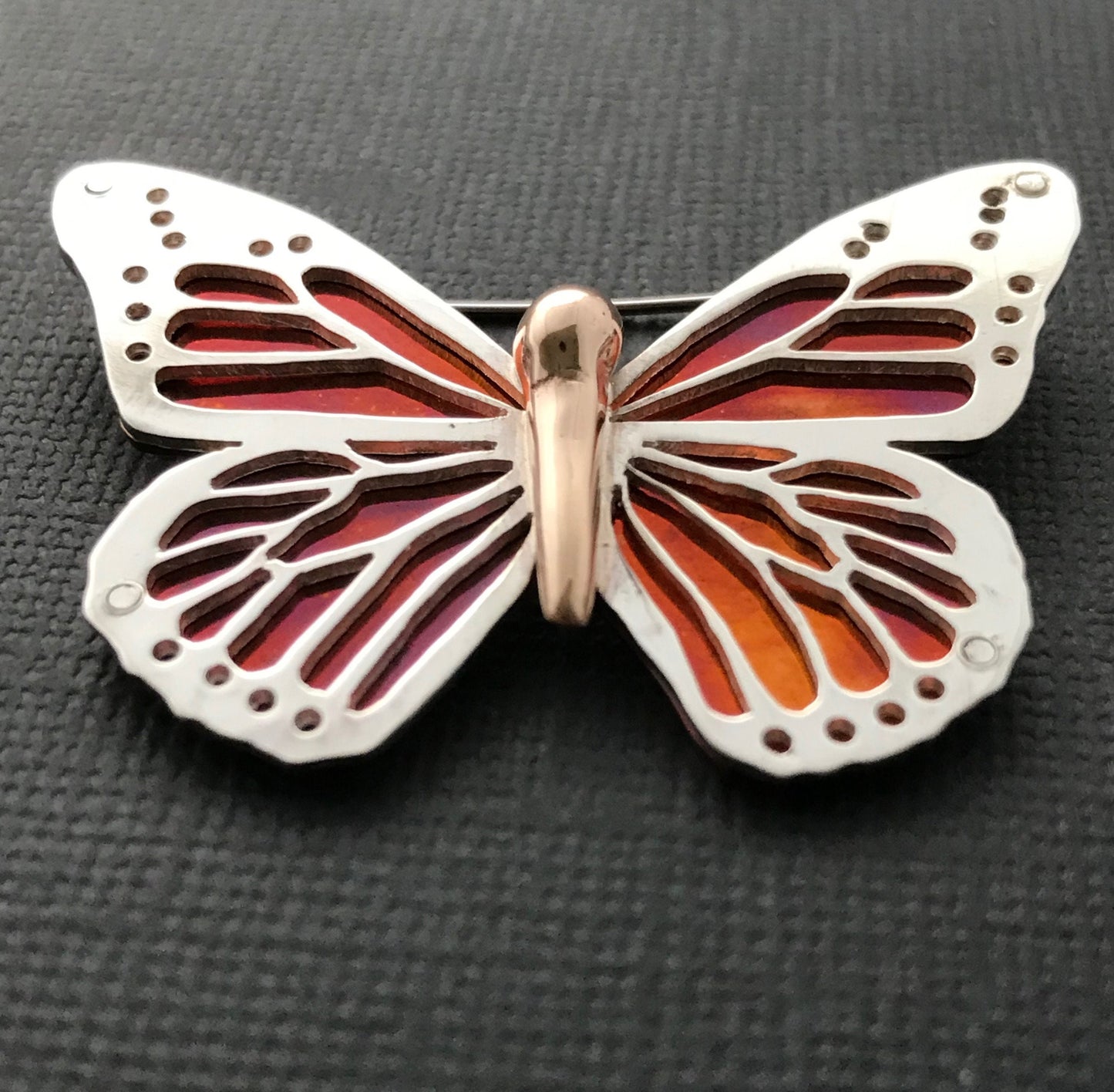 Large Monarch Butterfly brooch- Sterling silver and copper