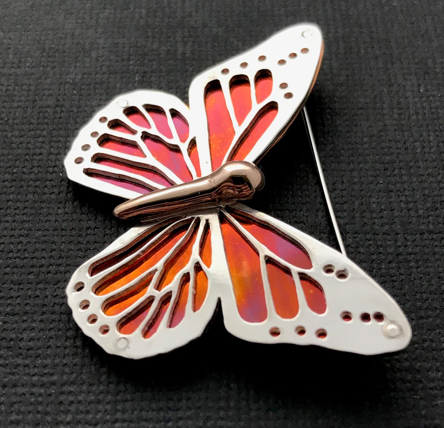 Large Monarch Butterfly brooch- Sterling silver and copper