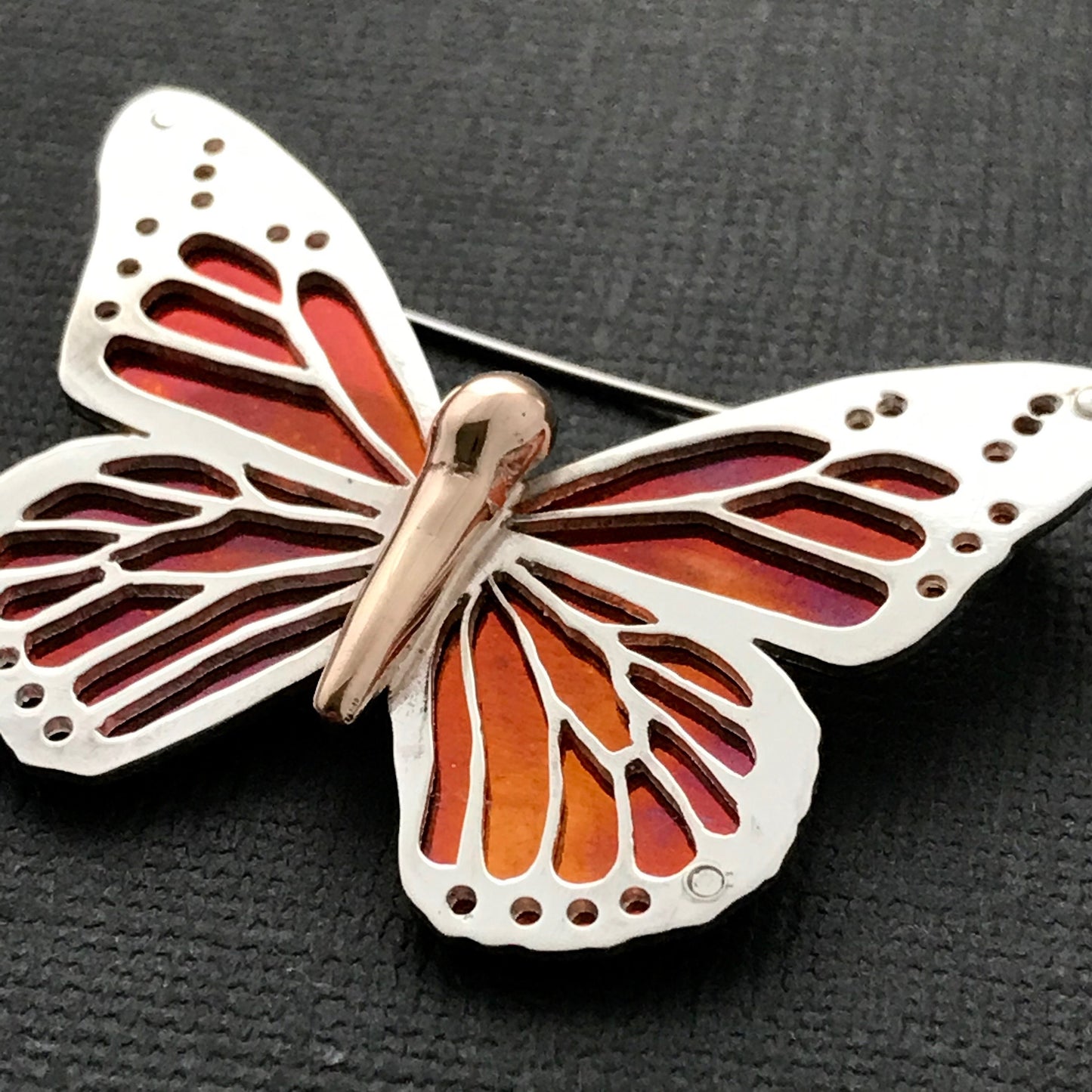 Large Monarch Butterfly brooch- Sterling silver and copper