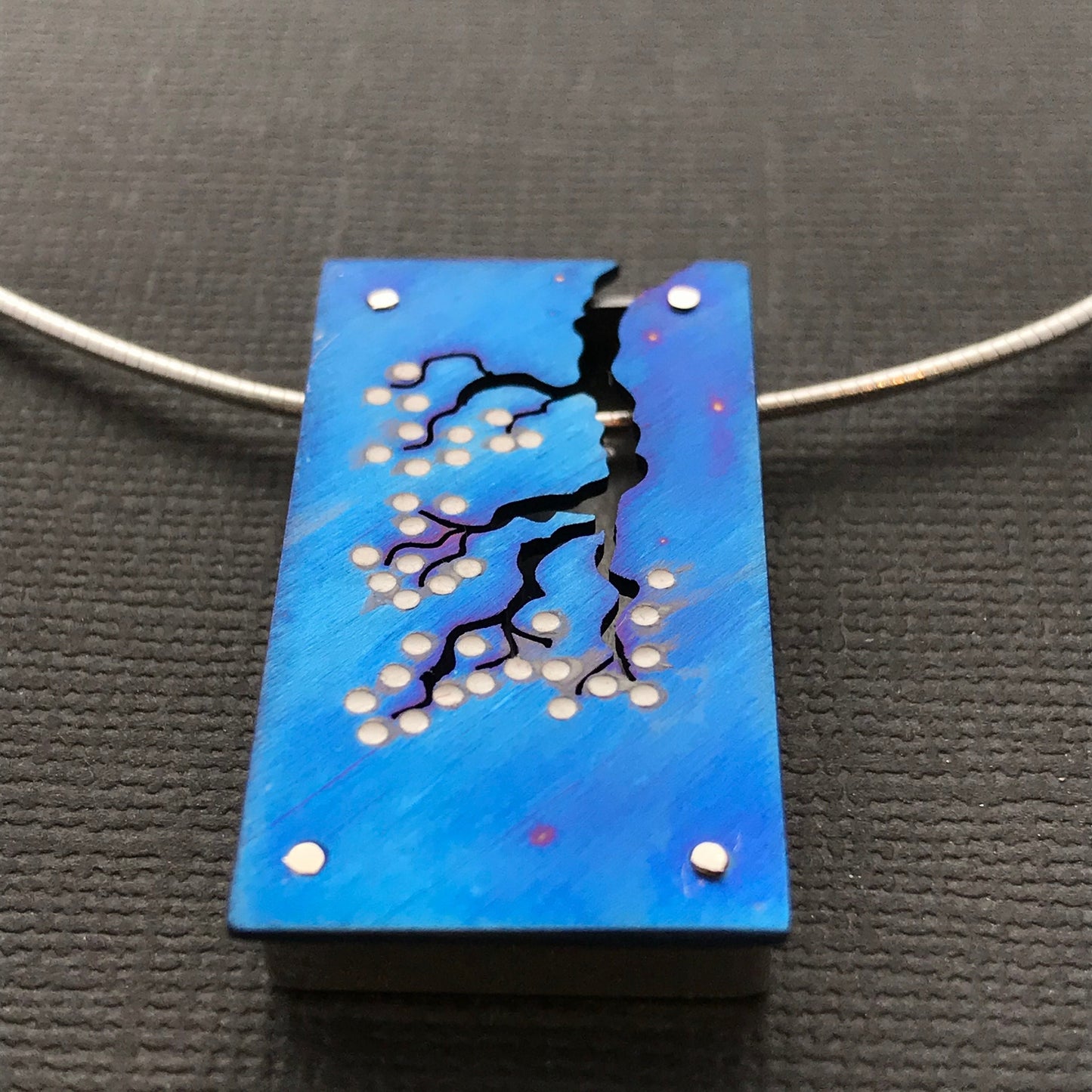 Blossom Pendant- Blue Titanium and silver