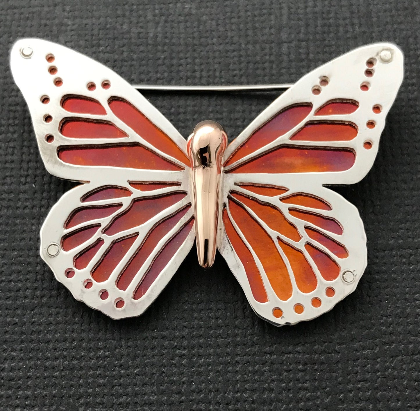 Large Monarch Butterfly brooch- Sterling silver and copper