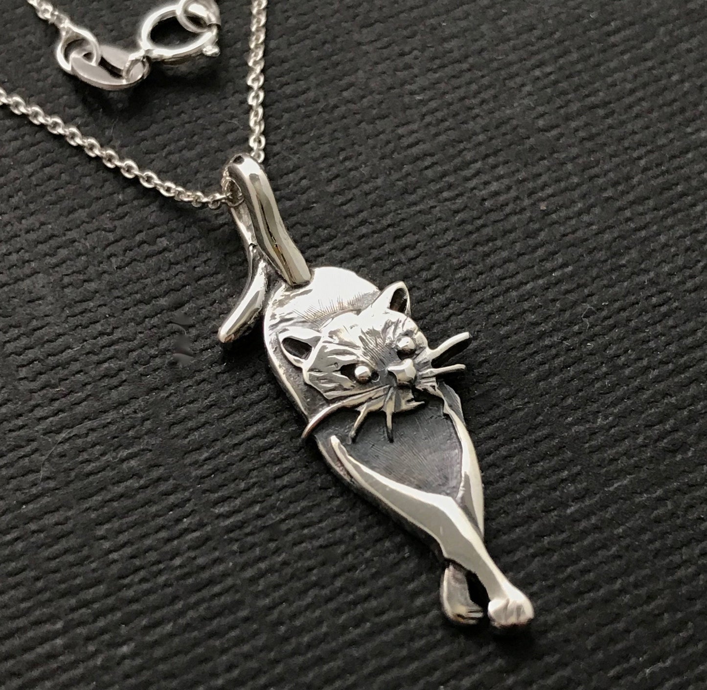 Cat Pendant - solid sterling silver 33mm on optional silver chain