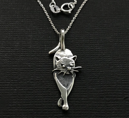 Cat Pendant - solid sterling silver 33mm on optional silver chain