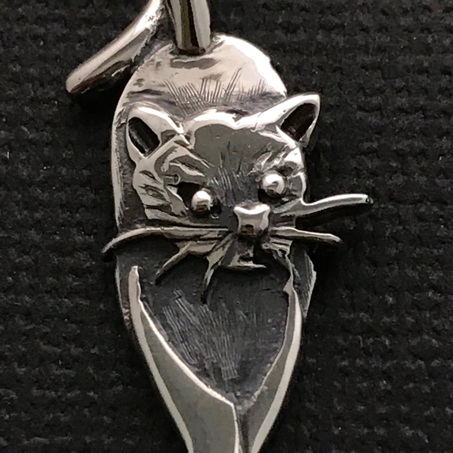 Cat Pendant - solid sterling silver 33mm on optional silver chain