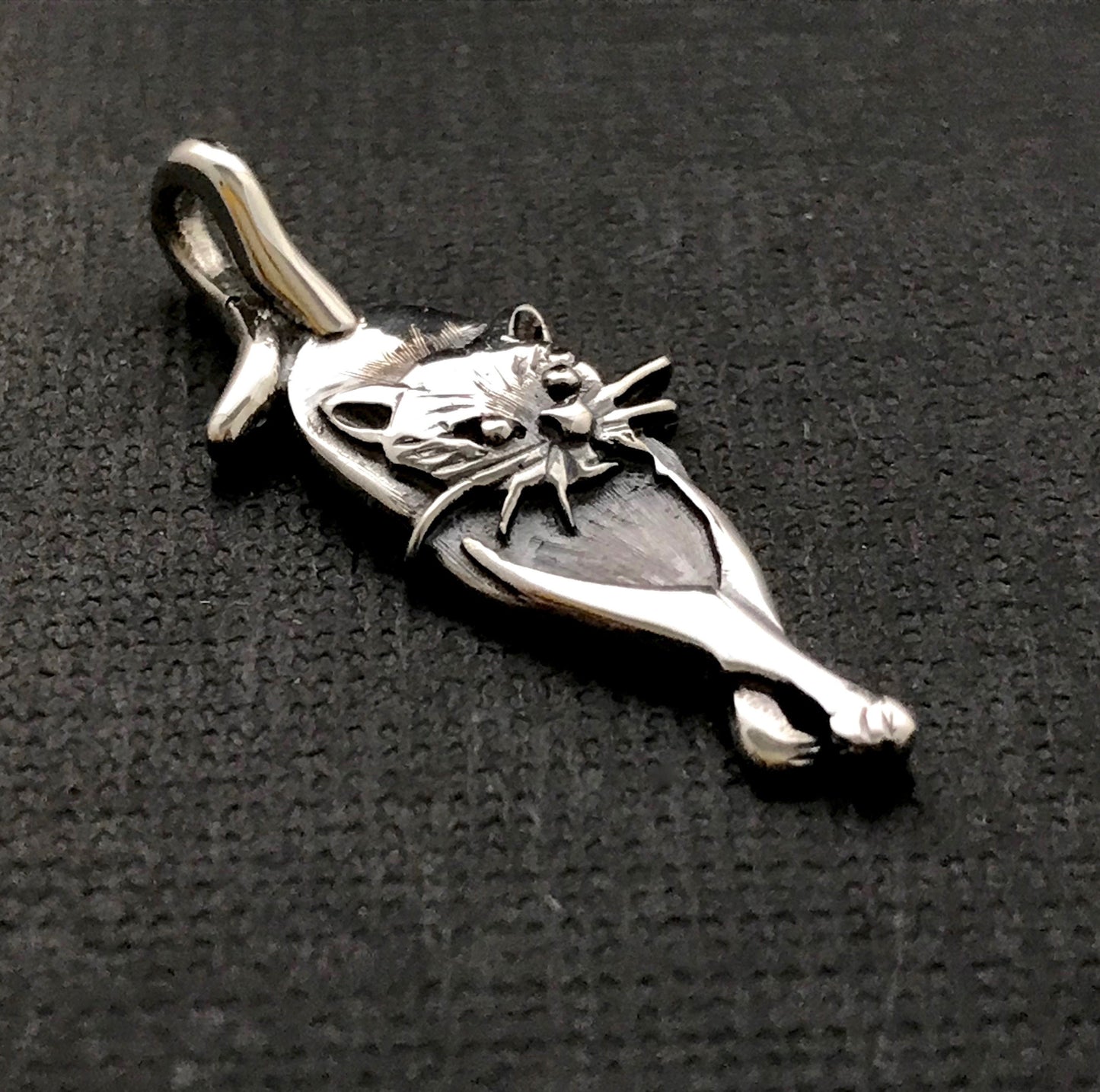 Cat Pendant - solid sterling silver 33mm on optional silver chain