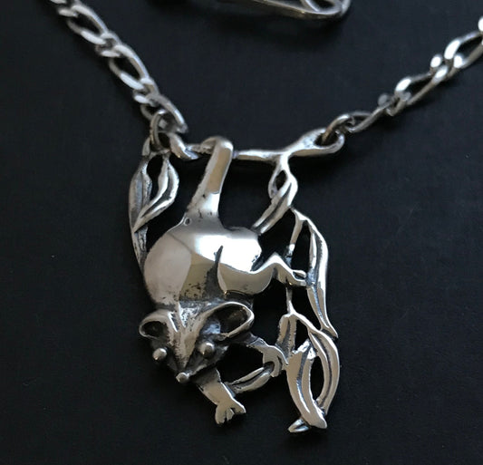 Possum Pendant - large sterling silver on figaro chain