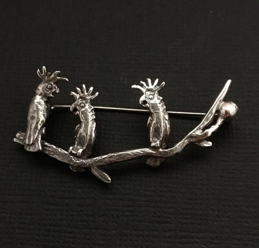 3 Cockatoos Brooch - solid Sterling Silver  Pat Hagan design