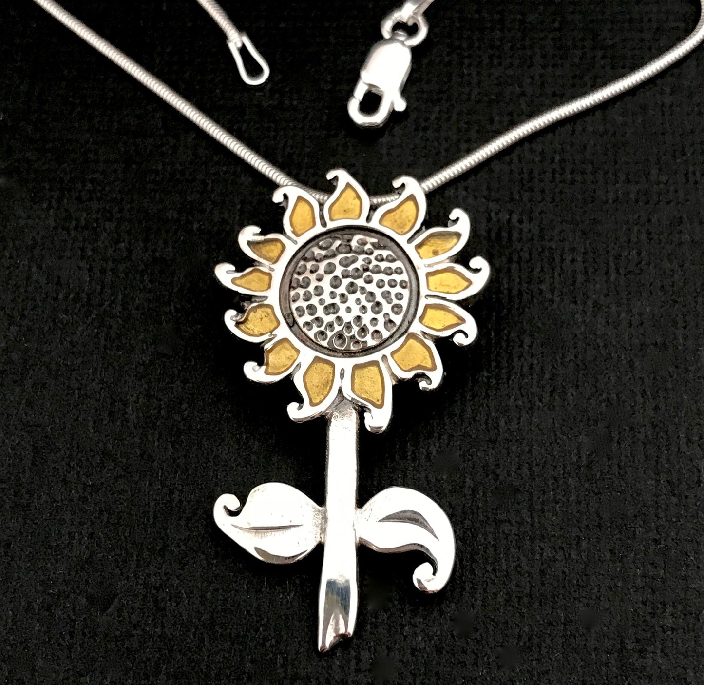 Sunflower Pendant and Brooch - sterling silver, enamel