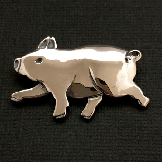 Pig Brooch- On The Trott - Sterling silver medium sized