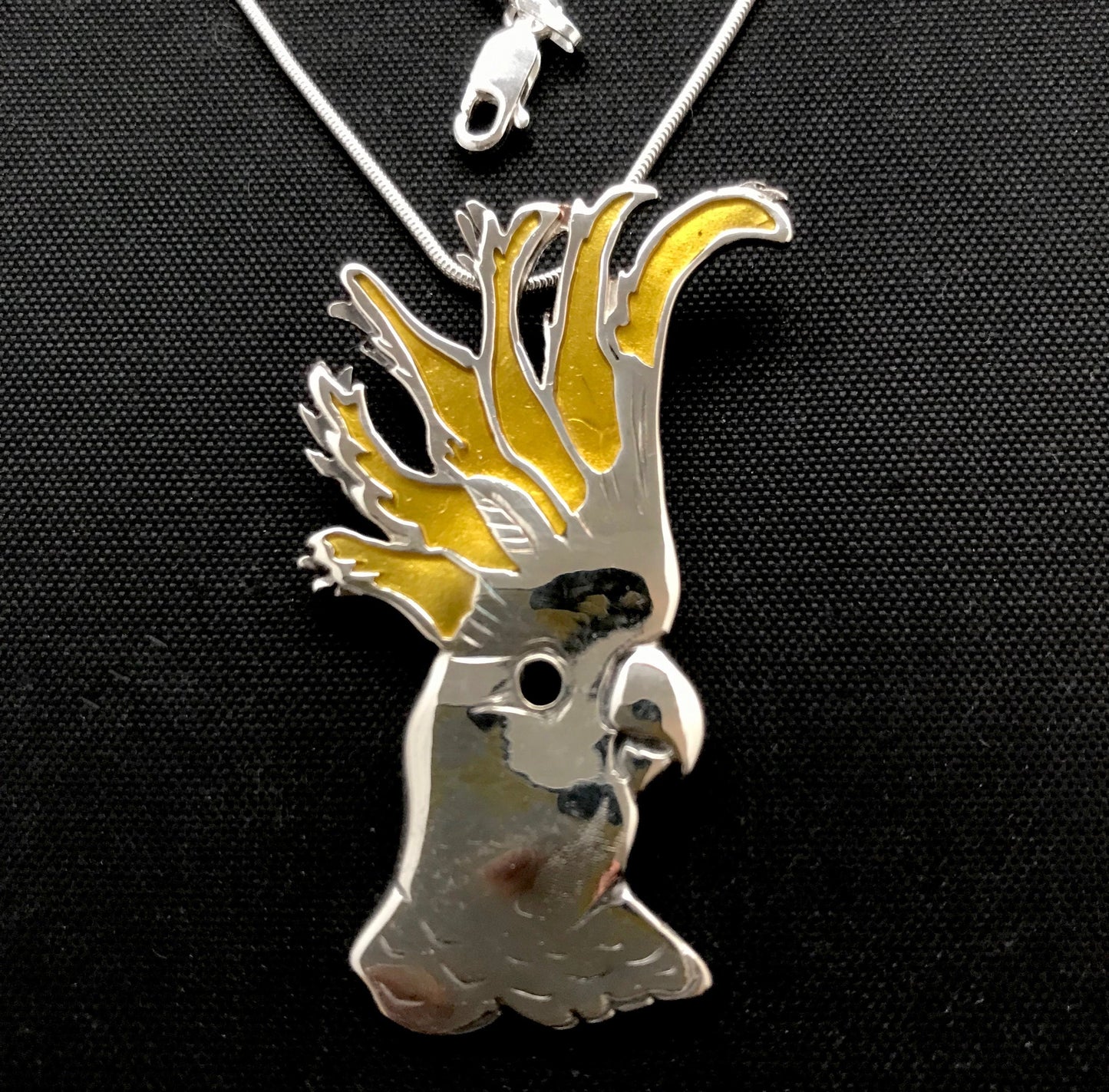 Cockatoo Brooch/Pendant- Sterling Silver, enamel