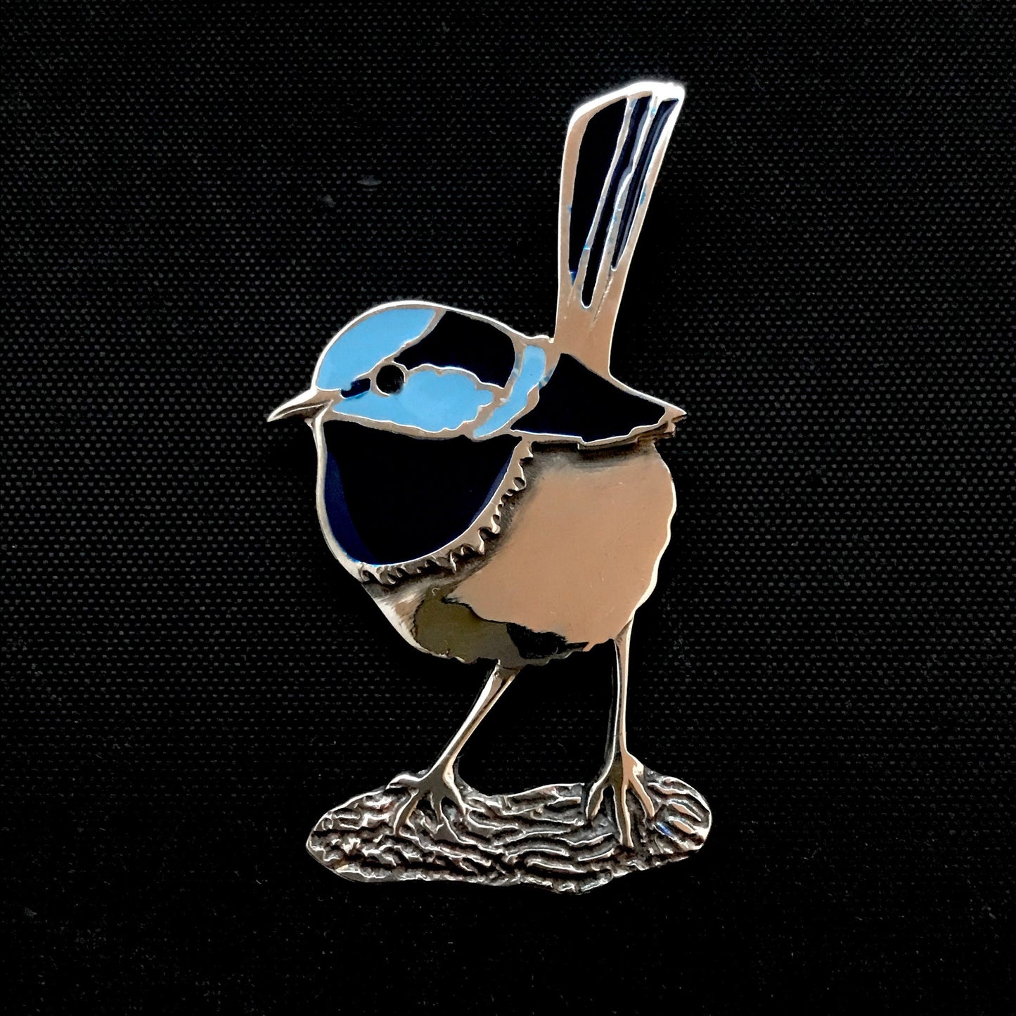 Blue Wren Brooch  silver and enamel