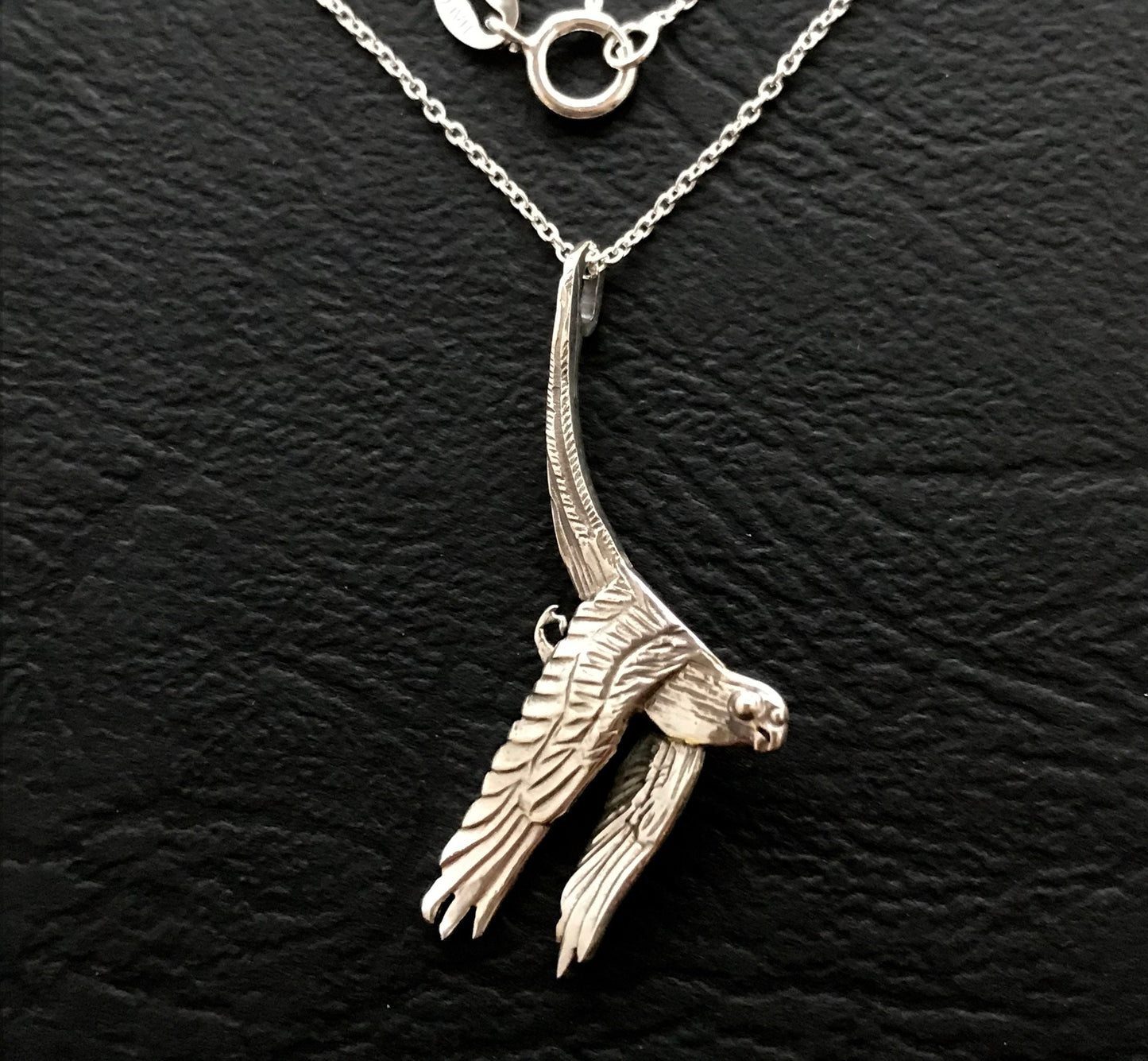 Parrot Necklace - sterling silver 33mm on 45 or 55cm chain