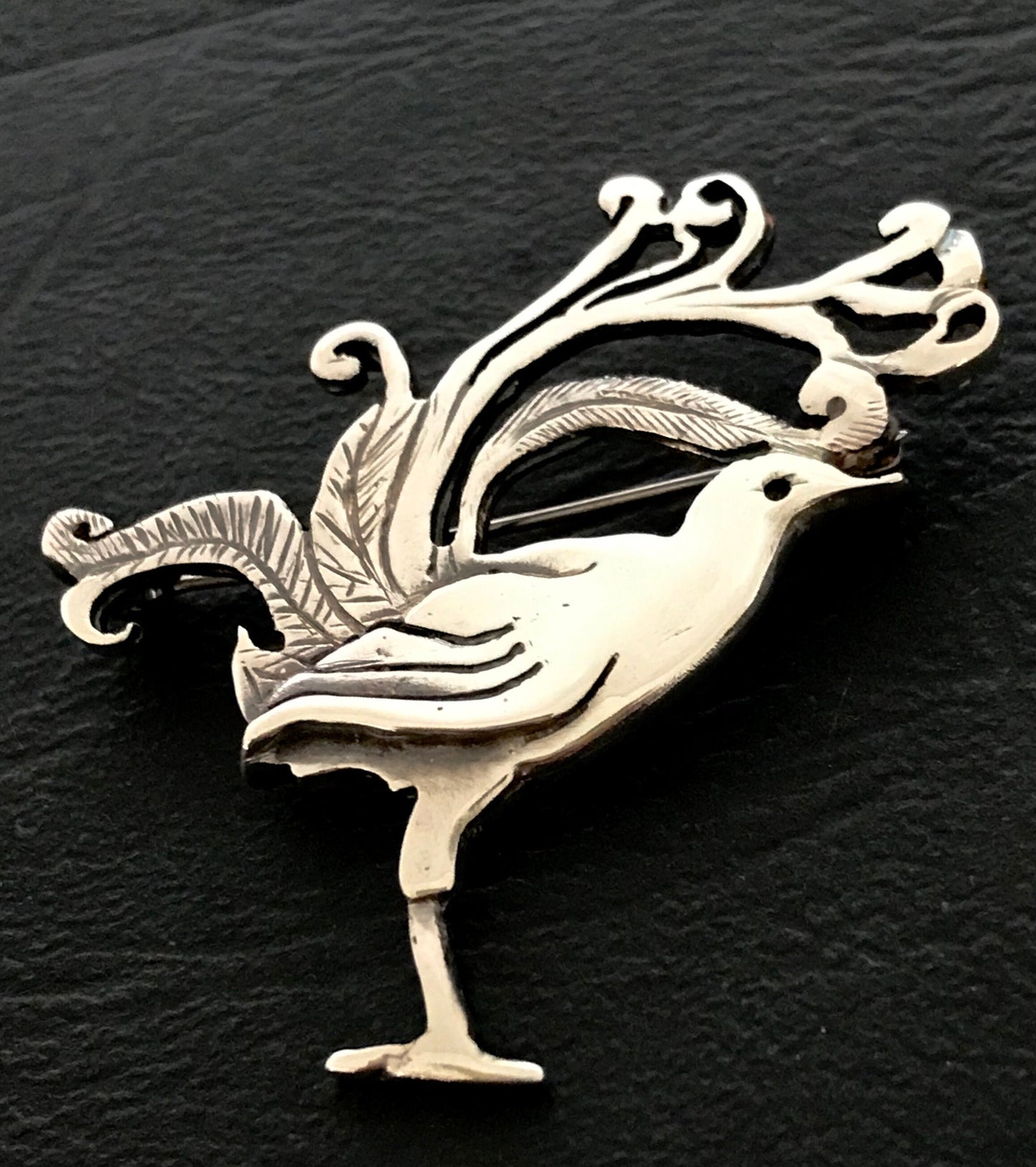 Lyrebird Brooch - Sterling Silver, 39mm  Pat Hagan Design