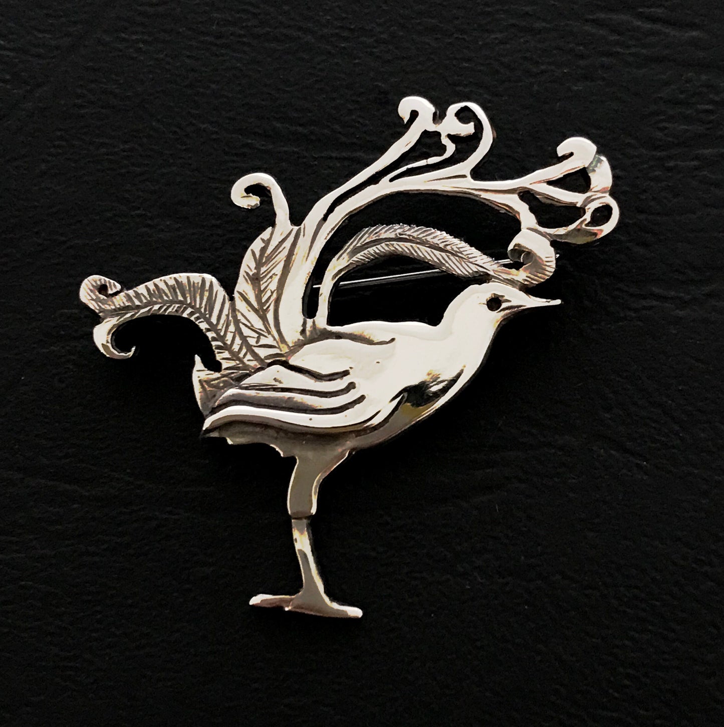 Lyrebird Brooch - Sterling Silver, 39mm  Pat Hagan Design